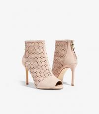 KAREN MILLEN Perforated Heeled Boots in Nude ~ luxe peep toe booties