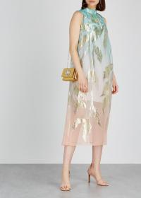 PETER PILOTTO Dégradé jacquard silk-blend dress / shimmering leaf prints