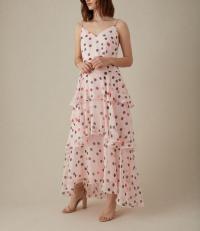 KAREN MILLEN ROYAL ASCOT COLLECTION Polkadot Tiered Maxi Dress Pink / Multi