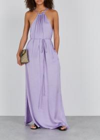 RAQUEL ALLEGRA Lilac halterneck satin maxi dress ~ long fluid halter dresses