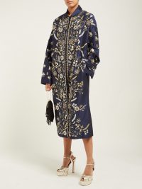 BIYAN Risjavik crystal-embellished cotton-blend coat in navy / luxe floral coats