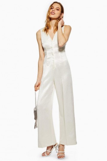 Topshop Satin Twill Jumpsuit in Ivory | party jumpsuits