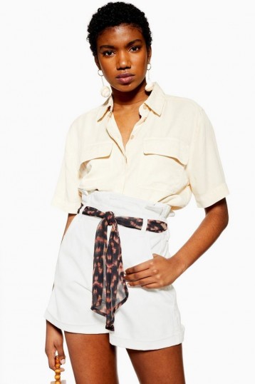 Topshop Scarf Belt Shorts in White Denim