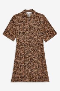 TOPSHOP Self Belt Animal Shirt Dress Tan