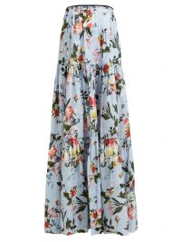 ERDEM Sigrid tiered floral-print cotton maxi skirt in blue