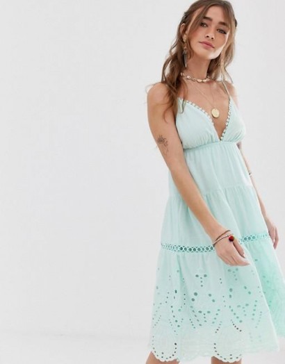 Sisters Of The Tribe tiered cami midi dress in mint green | festival slip dresses