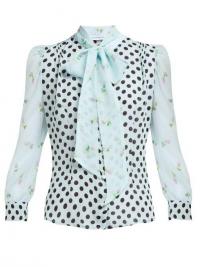 EDELTRUD HOFMANN Sofi pussy-bow silk-chiffon blouse in blue ~ feminine blouses