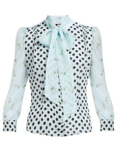 EDELTRUD HOFMANN Sofi pussy-bow silk-chiffon blouse in blue ~ feminine blouses