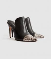 Reiss SPARK SNAKE PRINT HEELED MULES