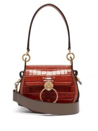 CHLOÉ Tess small crocodile-effect leather cross-body bag in brown