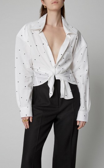 Jacquemus Tie-Front Dotted Broadcloth Shirt in white ~ tailored oversized shirts