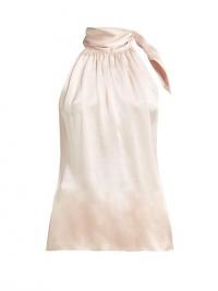 ZIMMERMANN Tie-neck pink silk-satin blouse ~ feminine gathered neckline top