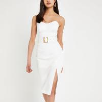 RIVER ISLAND White belted bodycon midi dress – strapless party dresses