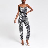 RIVER ISLAND White zebra print bandeau jumpsuit / monochrome animal stripes