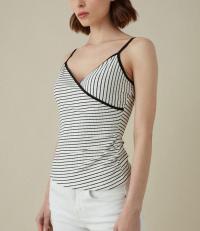 KAREN MILLEN Wrap Front Cami in black and white ~ striped summer camisole