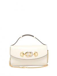 GUCCI Zumi double-strap leather cross-body bag in white ~ small chic handbag