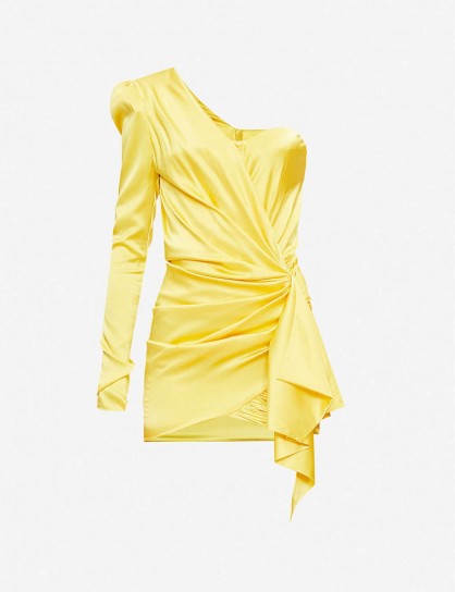 ALEXANDRE VAUTHIER One-shouldered silk-satin mini dress lemon