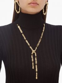 CHLOÉ Anouck crinkle-effect brass necklace ~ statement piece