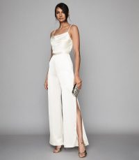 REISS ARIZONA SATIN COWL NECK JUMPSUIT IVORY ~ luxe event wear