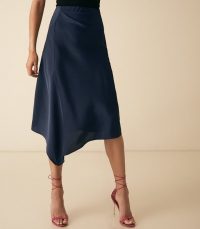 ASPEN SATIN SLIP SKIRT NAVY ~ fluid dark-blue skirts