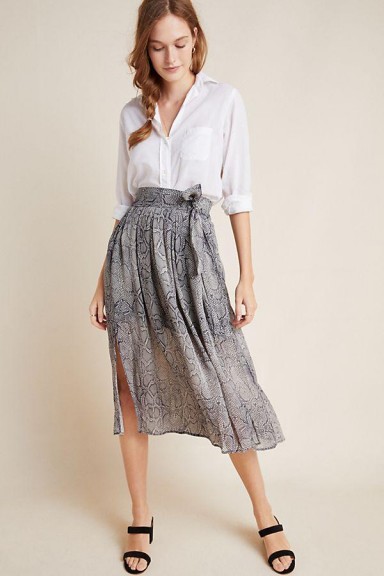 Maeve Annette Tied Midi Skirt ~ summer snake print skirts