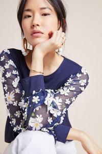 Eva Franco Becky Floral Applique Top Navy ~ blue and white daisy blouse