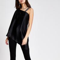 RIVER ISLAND Black satin one shoulder top / silky evening tops