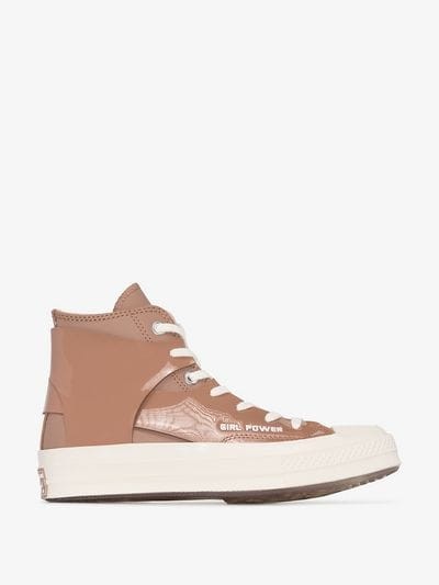 Converse Brown And White X Feng Chen Wang Chuck 70 Leather High Top Sneakers – girl power slogan trainers