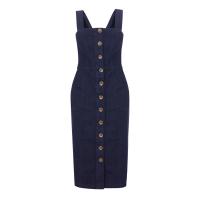 WAREHOUSE CROSS BACK MIDI DENIM DRESS in DARK WASH / blue pinafore