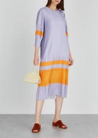 DRIES VAN NOTEN Dibana lilac plissé satin midi dress ~ orange paneled dresses