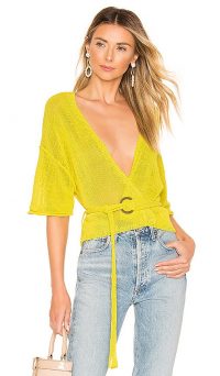 Free People Oh Hello Cardi Yellow | semi sheer belted cardigan