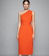 REISS LAURENT ONE SHOULDER SLIM FIT DRESS ORANGE ~ standout evening wear