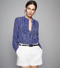 REISS LEA SPOT PRINTED BLOUSE ~ grandad collar blouses