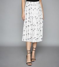 REISS LEONA FLORAL PRINTED PLEATED MIDI SKIRT WHITE ~ painterly prints