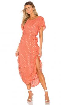 Line & Dot Rhea Dress Orange / shiny metallic foil print