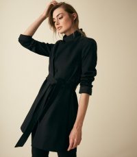 REISS MAISIE WRAP COLLAR COAT BLACK ~ chic tie waist coats