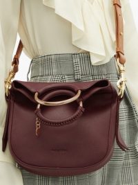 SEE BY CHLOÉ Monroe small leather cross-body bag burgundy ~ metal top handle crossbody