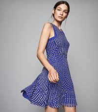 REISS NELLY SPOT PRINTED MINI DRESS BLUE ~ summer sleeveless fit and flare