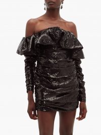 THE ATTICO Off-the-shoulder sequinned mini dress in black ~ glamorous lbd