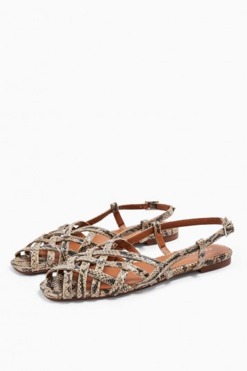 TOPSHOP OLIVIA Strappy Slingback Sandals Natural. REPTILE PRINTS