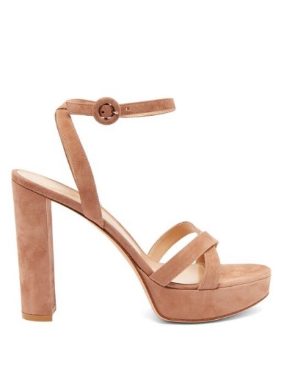 GIANVITO ROSSI Poppy 85 suede platform sandals ~ strappy dusty-pink platforms