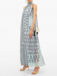 ZANDRA RHODES Printed halterneck silk-chiffon maxi dress in blue ~ luxe evening halter dresses