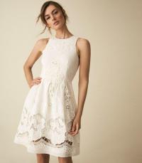 REISS ROSINA BRODERIE FIT AND FLARE DRESS WHITE ~ feminine summer skater