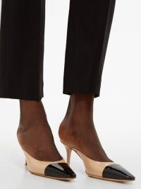 GIANVITO ROSSI Square-toe 70 beige and black patent-leather mules ~ chic two-tone shoes