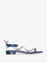 Studio Amelia Crocodile-Effect Strappy Sandals / blue croc embossed flats