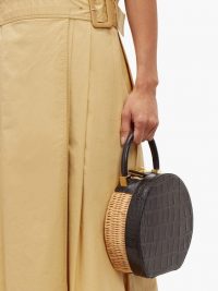 SPARROWS WEAVE The Round wicker and leather bag ~ navy croc embossed top handle bags