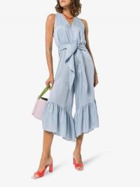 Tibi Tie Detail Ruffled Jumpsuit / pale-blue summer jumpsuits