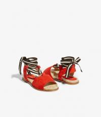 KAREN MILLEN Tied-Ankle Espadrilles in Orange ~ bright summer flats