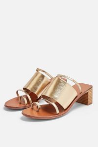 TOPSHOP VIOLET Gold Mule Sandals / metallic summer sandals