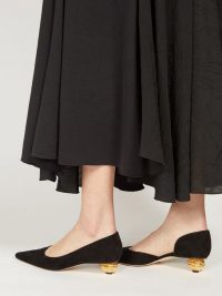 LOEWE Walnut-heel black suede kitten-heel pumps